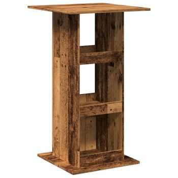 Mesa Alta Bar | Mesa De Bistró Con Almacenaje Madera Envejecida 60x60x102 Cm