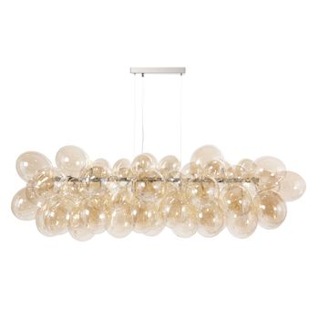 Lámpara de techo de acero y globos de cristal ámbar An. 133 cm