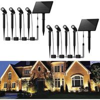 zmh pack 2 luminarias solares para jardin con estacas  8 spots led blanco calido ip65 impermeable