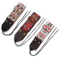 correa de guitarra ajustable creativa de algodon y cuero con flores vintage bordadas