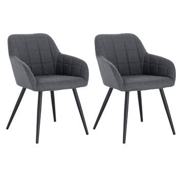 Set 2 Sillas De Comedor Cocina Y Sala De Estar En Lino Patas De Metal - Gris Oscuro - Woltu