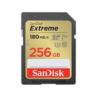 sandisk extreme 256gb sdxc memory card  1 year rescuepro deluxe up to 180mbs  130mbs readwrite speeds uhs-i class 10 u3 v30