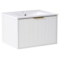 mueble de bano suspendido con lavabo de madera sintetica almacenaje 60 cm blanco con tirador dorado tilcara