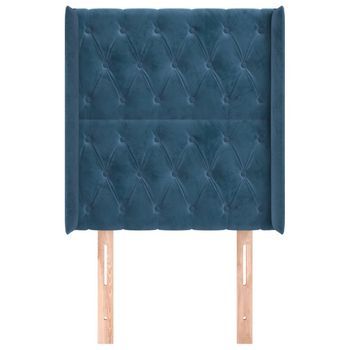 Cabecero Cama Mueble De Dormitorio Con Orejas De Terciopelo Oscuro 83 X 16 X 118/128 Cm Azul M02_0003738