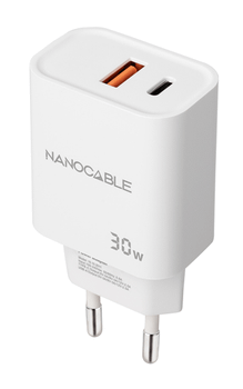 Nanocable Cargador USB-C/PD+USB-A/QC 30W Blanco