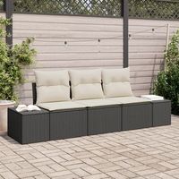 juego de sofas de jardin de 3 piezas con cojines ratan poliester negro v5035 unico  negro