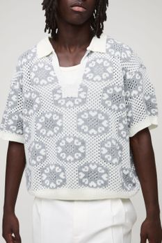 Polo Oversize Recto De Punto Croché, Gris
