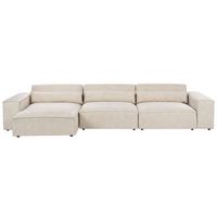 moderno sofa modular 3 plazas con otomana tapizado de terciopelo beige hellnar