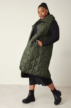 Yours Chaleco Caqui Largo Acolchado Con Cuello Alto, Mujer Curvy Y Tallas Grandes, Yours