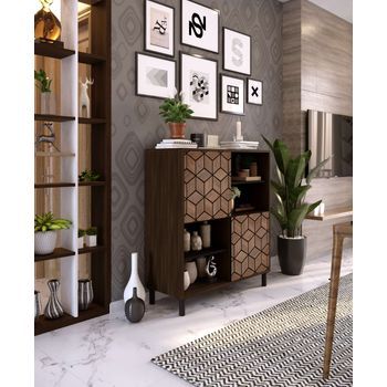 Buffet 3d 2 Puertas 2 Huecos Nogal Y Negro 113x101x40 Cm