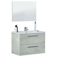 mueble bano y espejo pluton 2 cajones moderno color cemento 80x45x57cm con lavabo ceramico