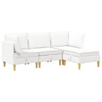 Juego De Sofá Modular Con Almacenamiento 4 Uds. Blanco Tela Vidaxl
