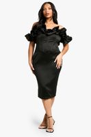 vestido plus midi con escote barco y mangas bombachas negro