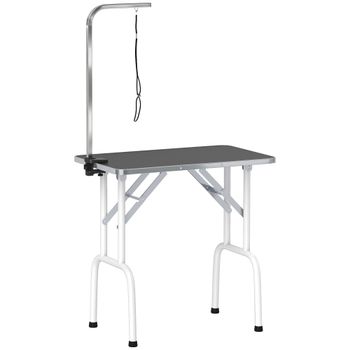 PawHut Mesa de Peluquería Canina Plegable con Encimera Antideslizante Brazo Ajustable 81x48,5x80 cm Negro