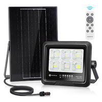 aigostar foco proyector led solar con mando a distancia 100w blanco frio 6500k foco solar exterior impermeable ip65proyector led exterior con brillo y sincronizacion ajustables para jardingaraje