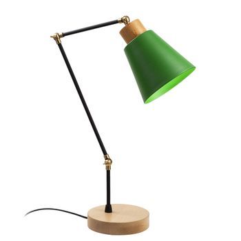 Lámpara De Mesa Manavgat-n-594 Verde Metal Madera Diámetro 14x52 Cm