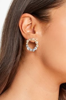 Pendientes De Aros De Piedras Doradas Y Plateadas