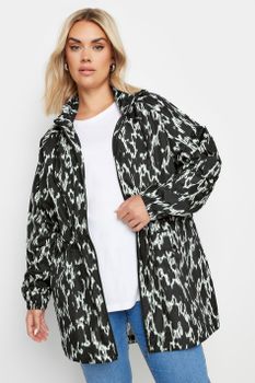 Yours Parka Ligera Impermeable Blanca Y Negra Estampada, Mujer Curvy Y Tallas Grandes, Yours