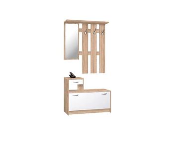 Mueble recibidor con zapatero y espejo hela roble y blanco