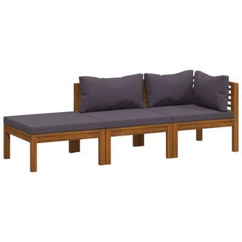 Muebles De Jardín 3 Piezas | Mobiliario De Jardín Cojines Madera Maciza De Acacia