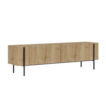 Mueble Tv Con Armarios De Madera Y Detalles Negros 160 Cm Frena