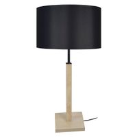lampara de mesa madera natura metal pantalla tela negro
