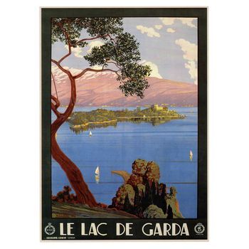 Legendarte - Cartel Turístico Vintage Le Lac De Garda - Cuadro Lienzo, Impresión Digital Cm. 50x70