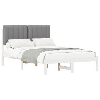 Cama Matrimonial | Cama Para Adulto | Estructura De Cama Con Cabecera Tapizada Y Gris Claro