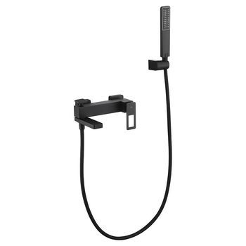 Kit Grifo Banera-ducha Negro Opaco En Latón Y Zama Con Tubo Pvc Reforzado 180 Cm