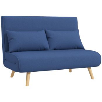 HOMCOM Sofá Cama de 2 Plazas Tapizado en Lino con Respaldo Ajustable en 5 Posiciones y 2 Almohadas 120x75x85 cm Azul Oscuro   Aosom España