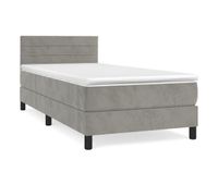 cama box spring con colchon terciopelo gris claro 90x190 cm rayas horizontales