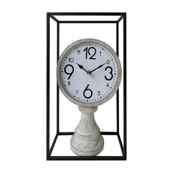 Reloj de mesa vintage de madera y metal blanco y negro