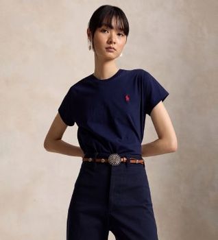Polo Ralph Lauren para mujer. 211B14605031 Camiseta de cuello redondo marino (L), Casual, Manga corta