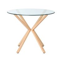 mesa de comedor redonda escandinava tablero de vidrio templado o 90 cm madera clara altura