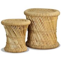 conjunto de 2 pufs de diseno rustico asiento taburete tejido en bambu y yute marron dec026402