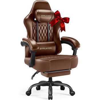Silla Gaming, Altura Ajustable, Reposabrazos Sincronía, Cojines Lumbar+cabeza, 150kg, Cuero Sintético, Gtplayer - Marrón Chocolate