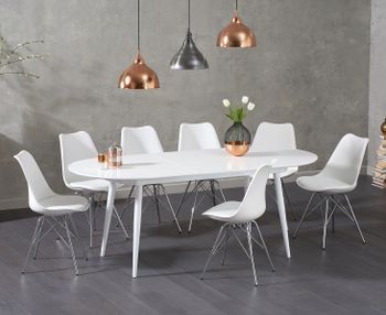 Olivia Extending White High Gloss Dining Table with Celine Chairs