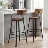2 taburetes altos de cocina con respaldo de color marron y negro