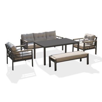 Conjunto De Comedor De Jardín 7 Plazas De Aluminio
