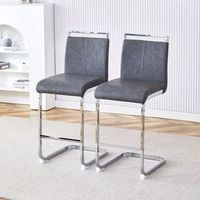 taburete de bar - juego de 2 - patas de metal plateado - metal y poliuretano - gris oscuro 389x465x965cm