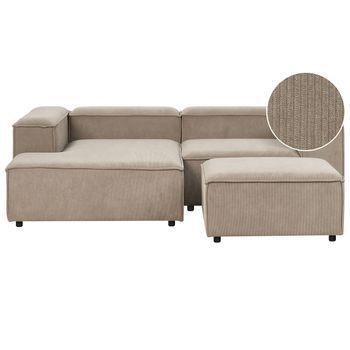 Sofá Modular Esquinero 2 Plazas Moderno Patas Negras Tapizado Pana Marrón Claro Derecho Con Otomana Ardal