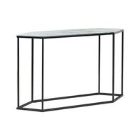 consola de vidrio templado blanco negro 120 x 35 cm efecto marmol patas de metal negro glamour moderno sala de estar dormitorio perrin