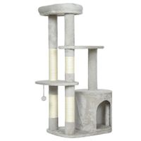pawhut arbol rascador 114 cm torre para gatos con cueva postes de sisal plataforma de varios niveles para gatos medianos de menos de 6 kg gris claro