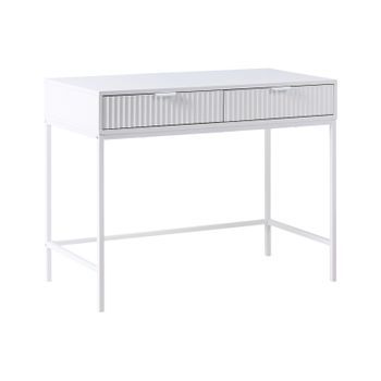 Consola Con 2 Cajones Diseño Acanalado De Madera Transformada Mdf Mesa Entrada Blanco Adelaide