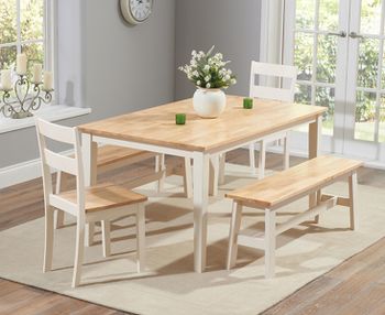Chiltern 150cm Oak and Cream Painted Dining Set with Benches and Chairs - Cream, 2 Chairs