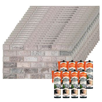 Set De 20 Paneles Decorativos Efecto Ladrillo Envejecido En Eps + 8 Botes De Adhesivo De Montaje