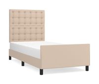 estructura de cama cabecero cuero sintetico capuchino 90x200 cm botones