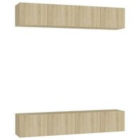 juego de 4 uds muebles tv  mueble de salon  armario tv roble sonoma 80x30x30 cm