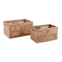 juego de 2 cajas de madera con detalles de ratan