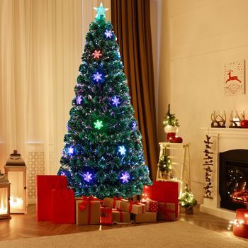 1,8m Árbol De Navidad Artificial 180cm Con Base Iluminado Con Fibra De Vidrio Cambia Color Para Navidad Hogar Fiesta Decoración